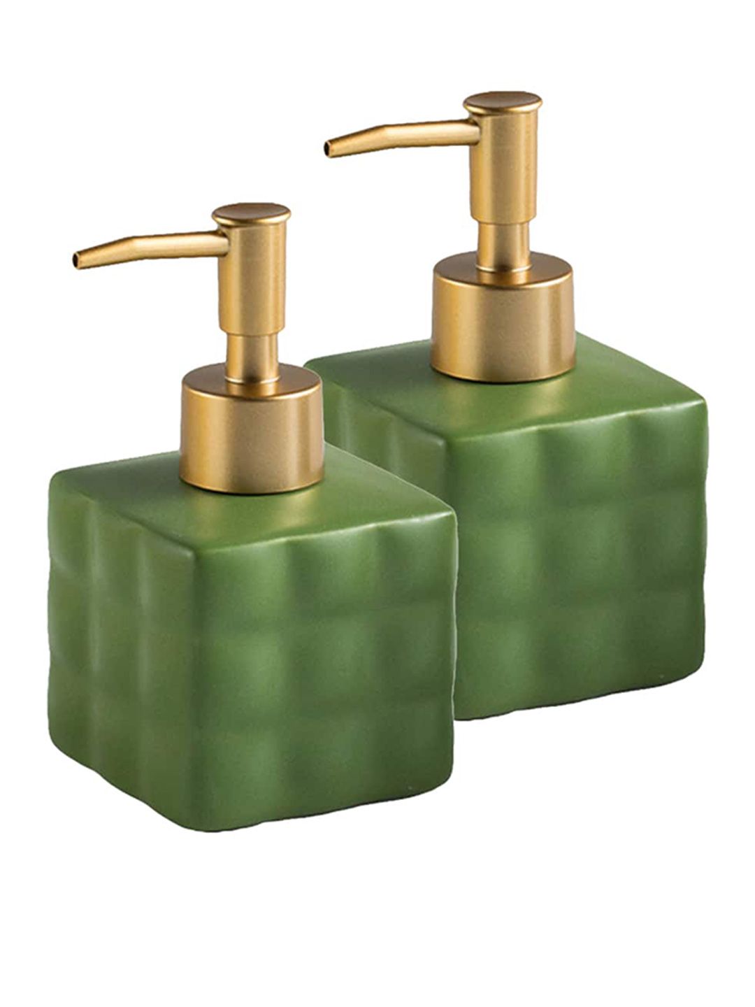Ekhasa Green & Gold Toned 2 Pieces Textured Ceramic Soap Dispensers 220 ml Each
