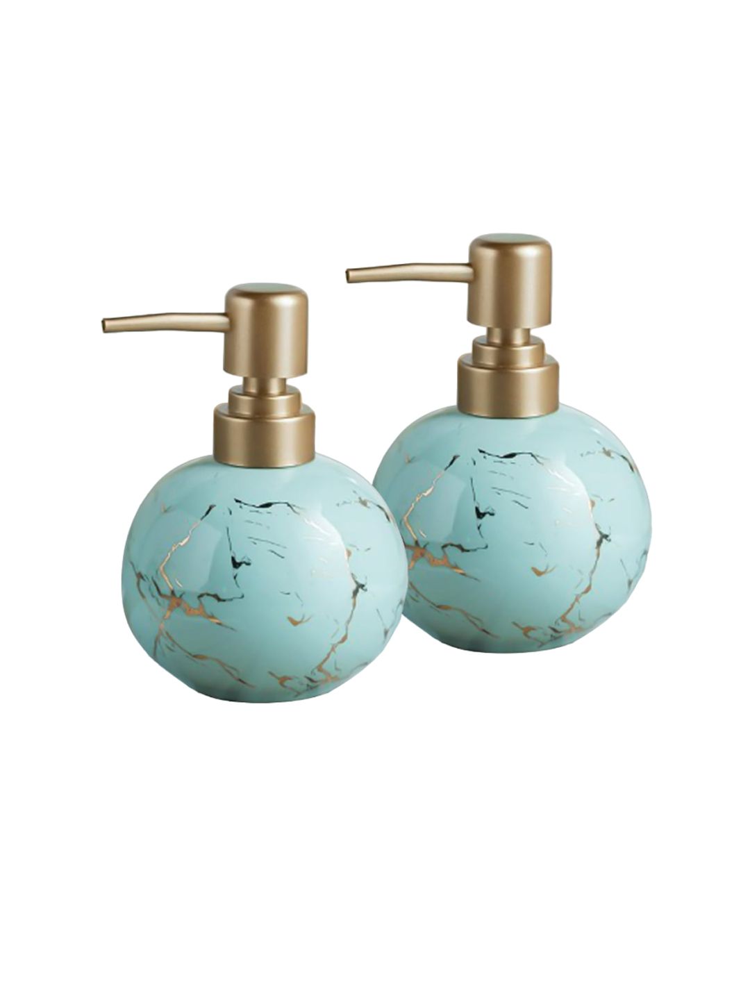 Ekhasa Blue & Gold 2 Pieces Abstract Printed Ceramic Soap Dispenser Bathroom Accessories