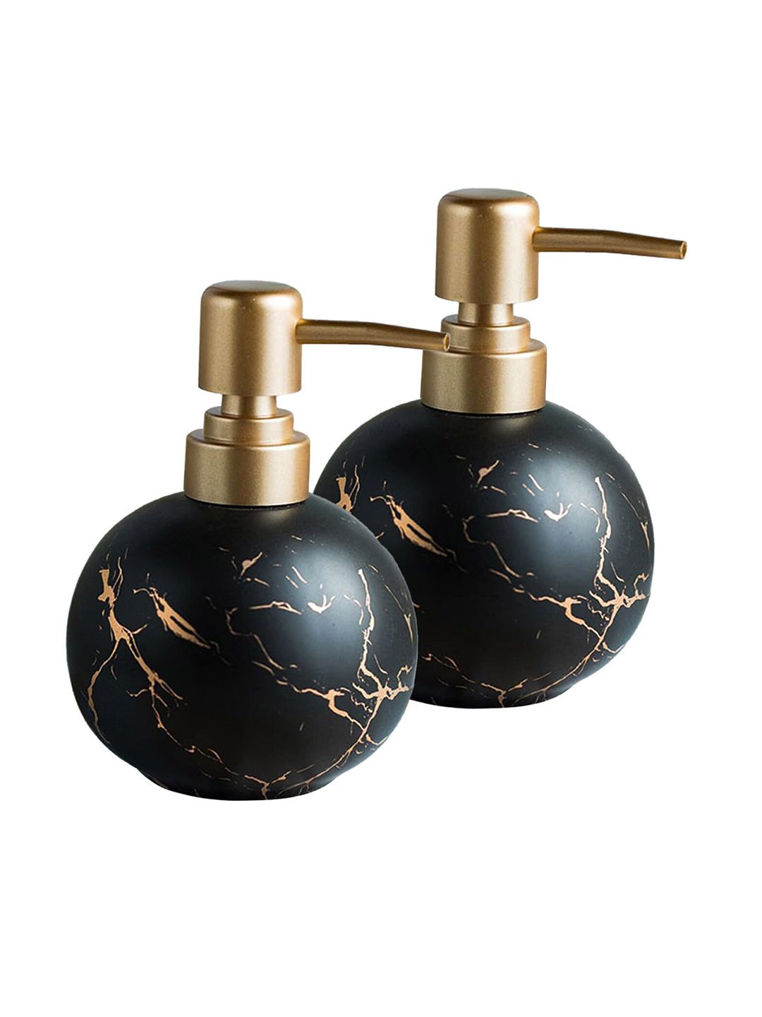 Ekhasa Black & Gold 2 Pieces Abstract Printed Ceramic Soap Dispenser Bathroom Accessories