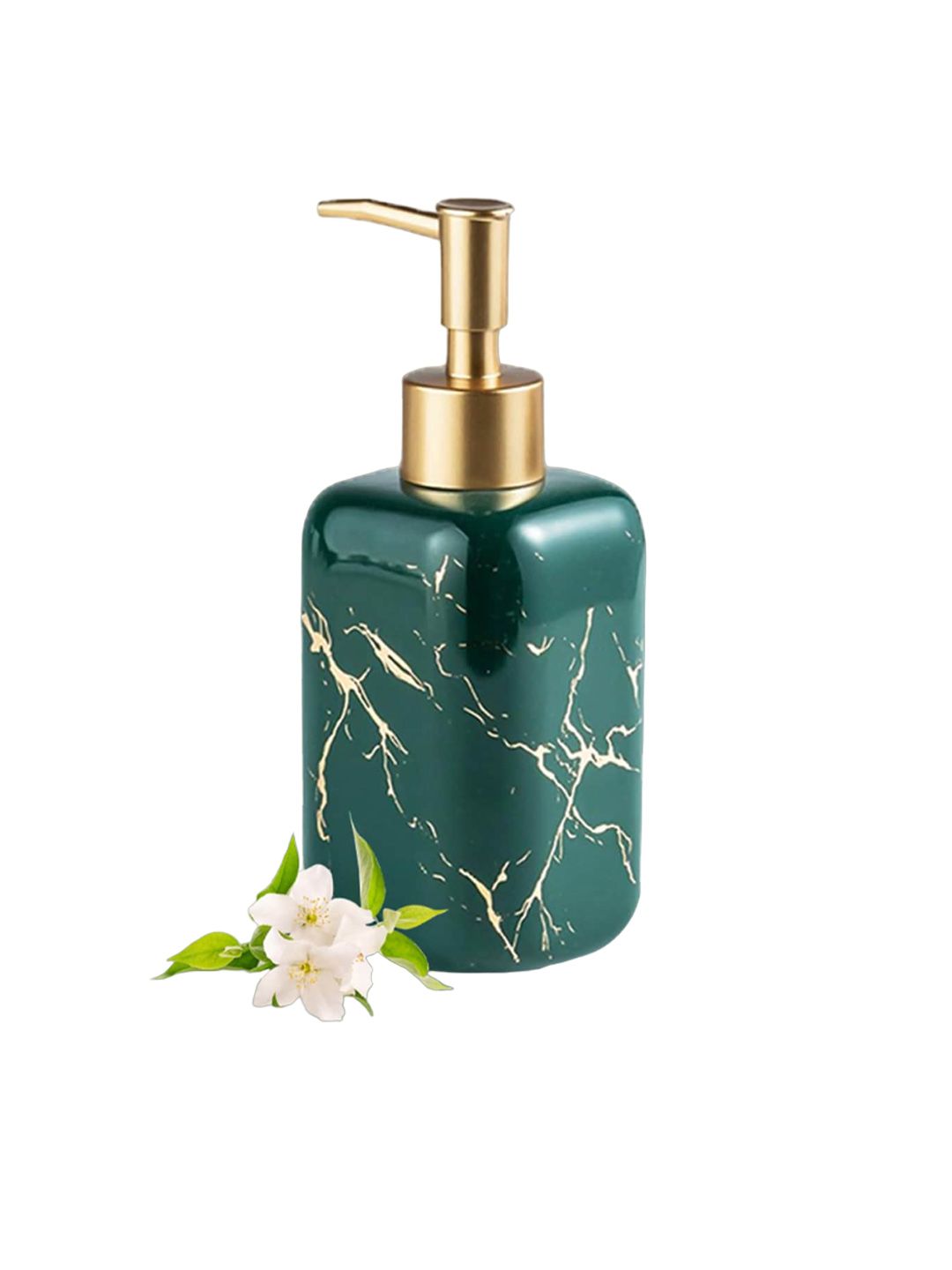 Ekhasa Green & Gold Abstract Printed Ceramic Soap Dispenser Bathroom Accessories
