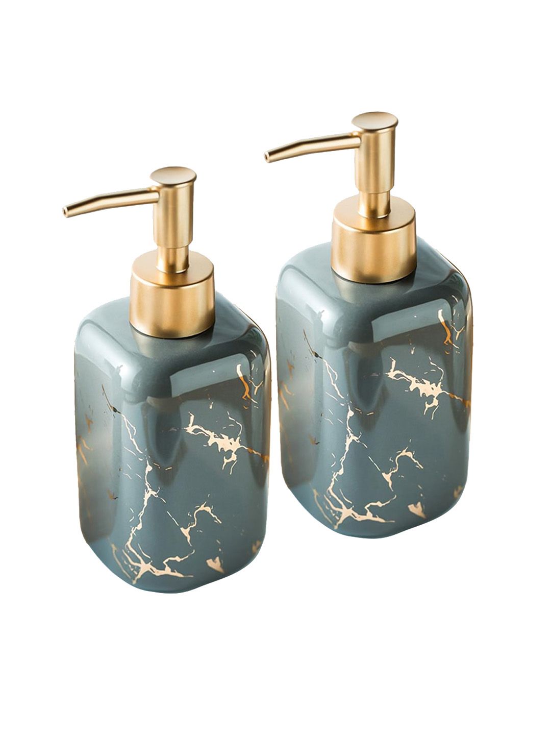Ekhasa Grey and GoldToned 2 Pieces Ceramic Soap Dispenser 300 ml each