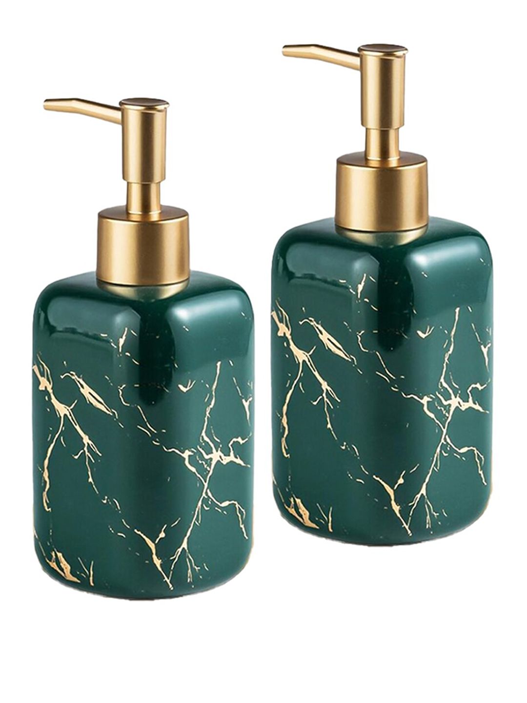 Ekhasa Green & Gold 2 Pieces Abstract Printed Ceramic Soap Dispenser Bathroom Accessories