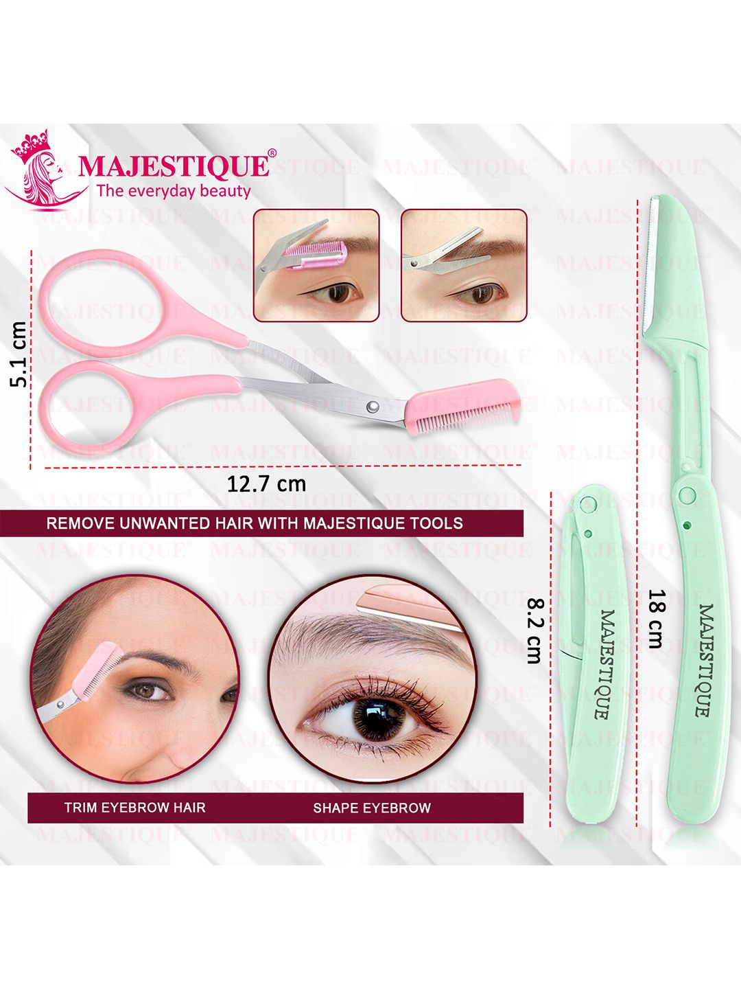 Buy MAJESTIQUE 3-Pcs Eyebrow Trimmer Scissors & Folding Facial