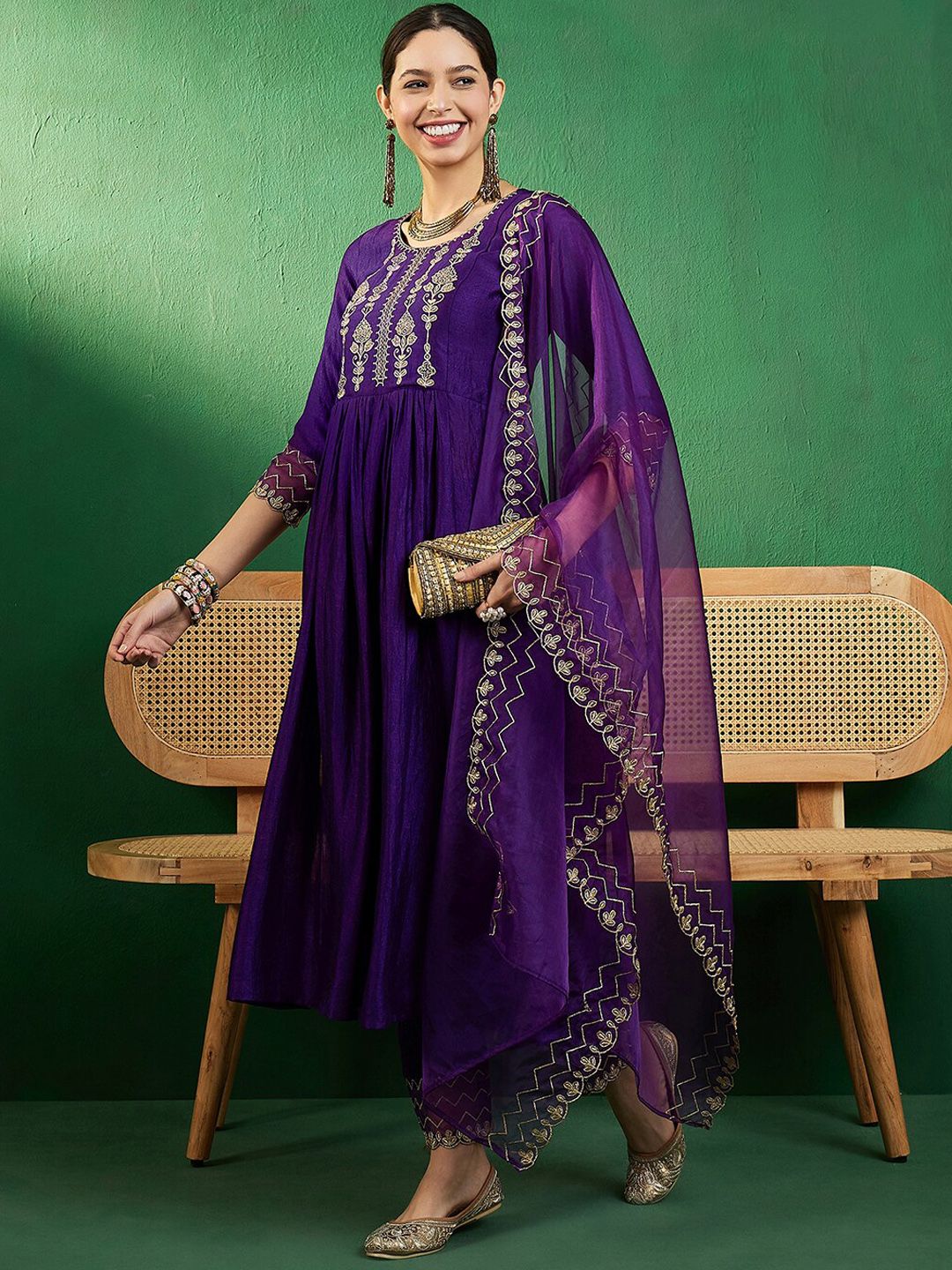 Sangria Zari Embroidered A-Line Kurta Sets Price in India