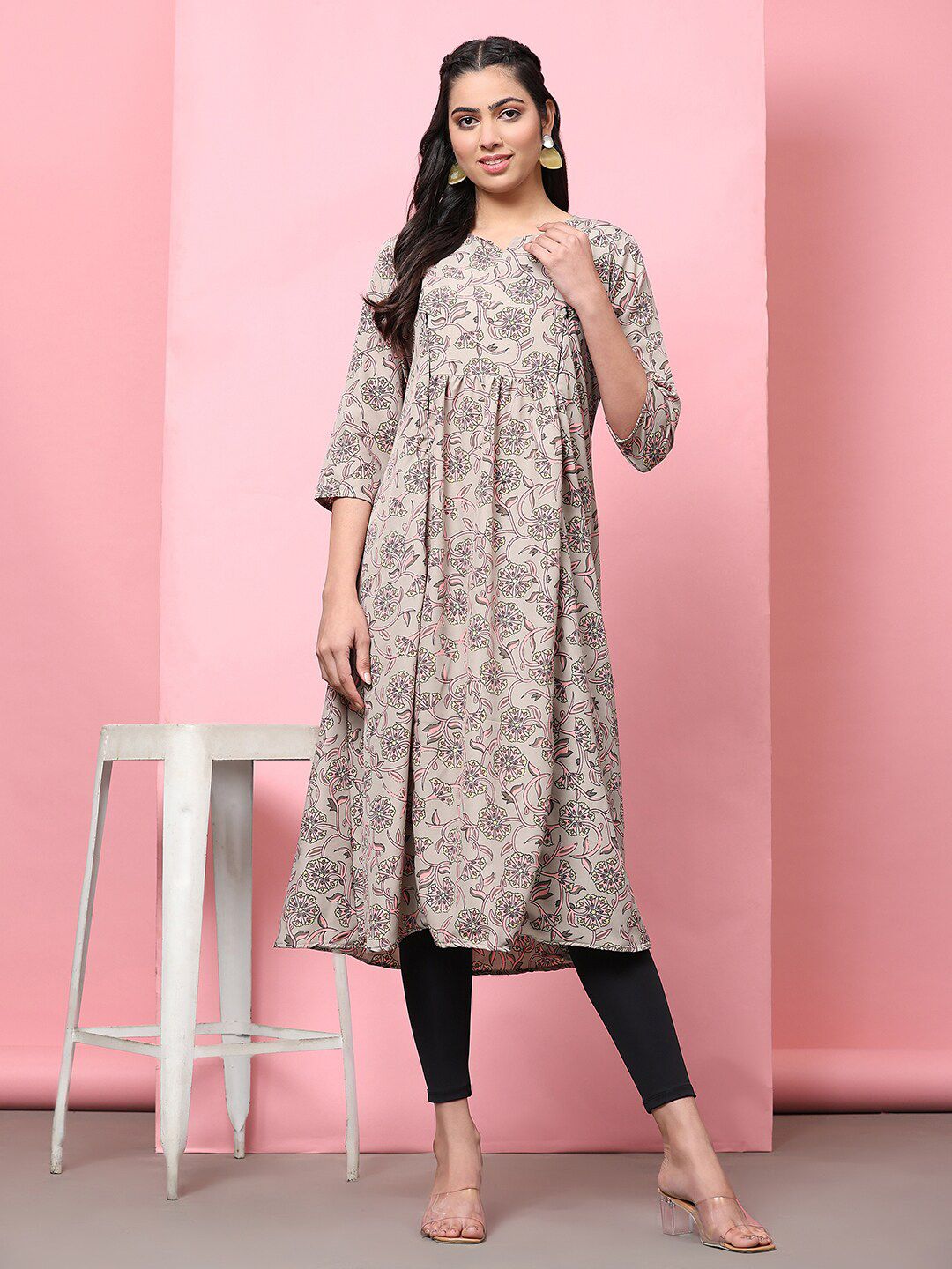KALINI Plus Size Floral Printed  A-Line Maternity Kurta Price in India