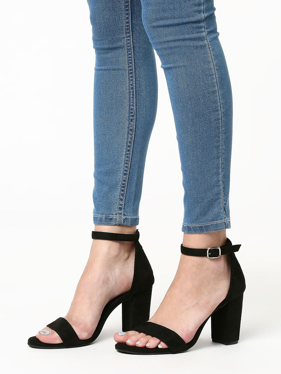 T.ELEVEN Open Toe Suede Block Heels