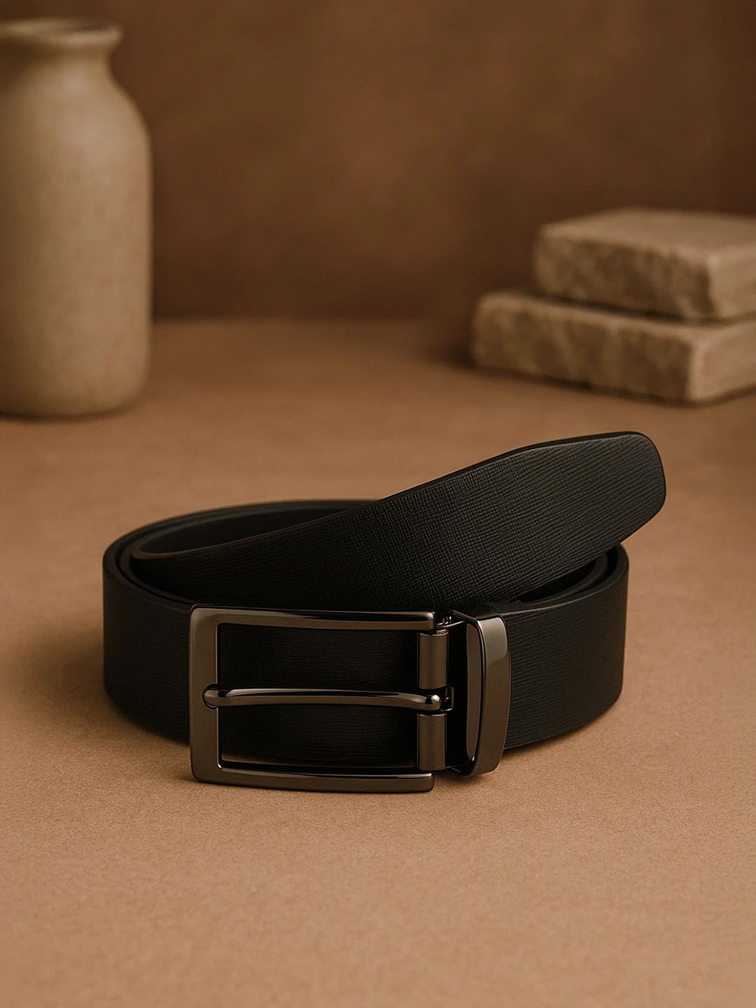 AQUATAN Men Textured Vegan Leather Reversible Formal Belt