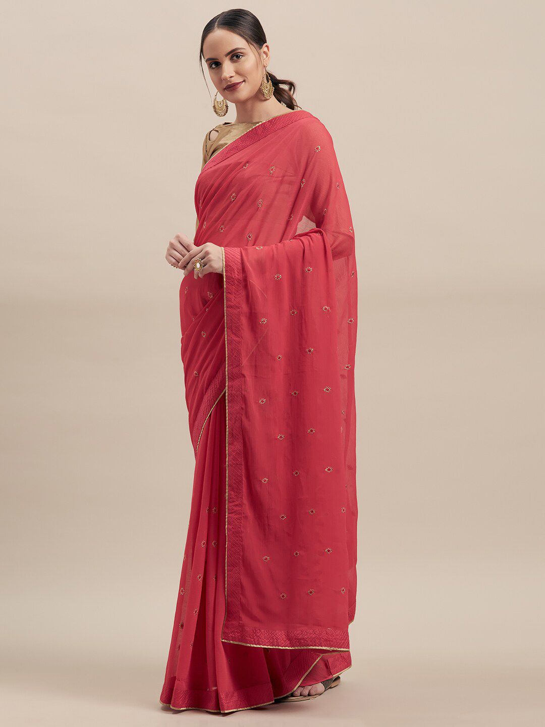KALINI Ethnic Motifs Embroidered Poly Chiffon Saree
