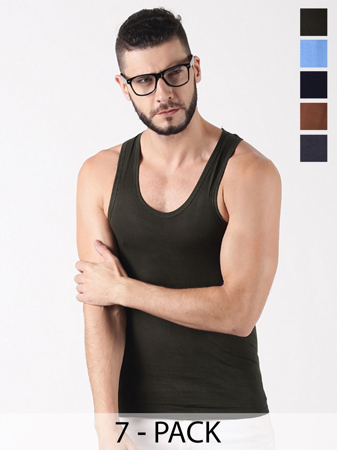 Dollar Lehar Men Combed Cotton Round Neck Vest -Pack of 7- Assorted