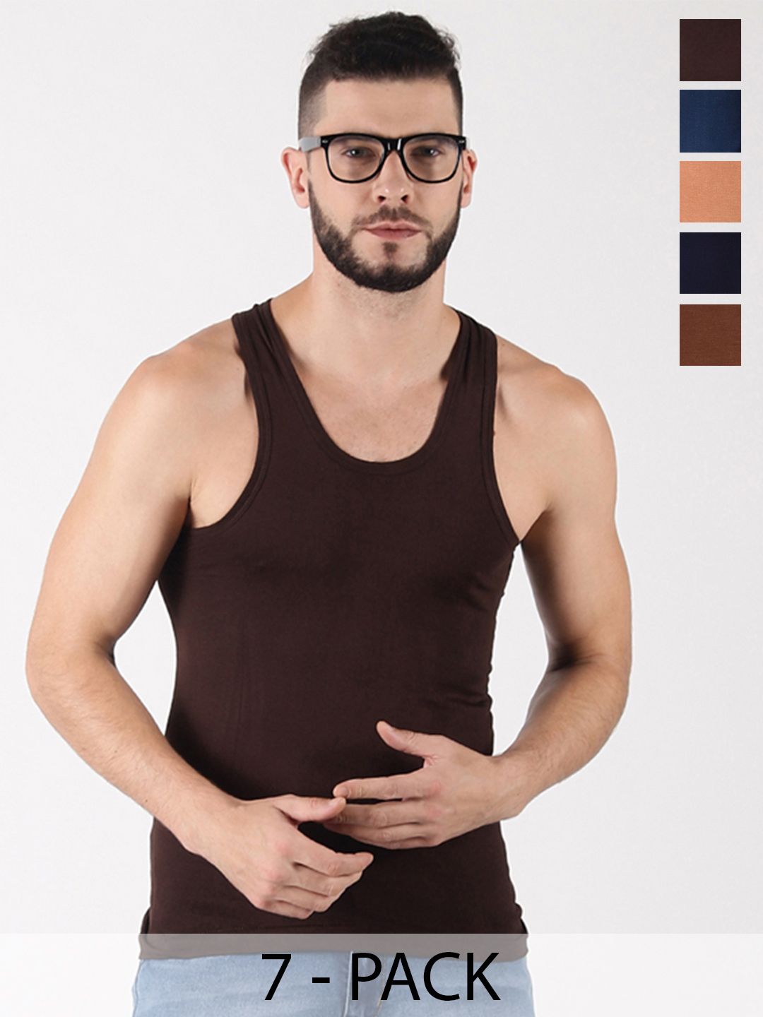 Dollar Lehar Men Combed Cotton Round Neck Vest -Pack of 7- Assorted