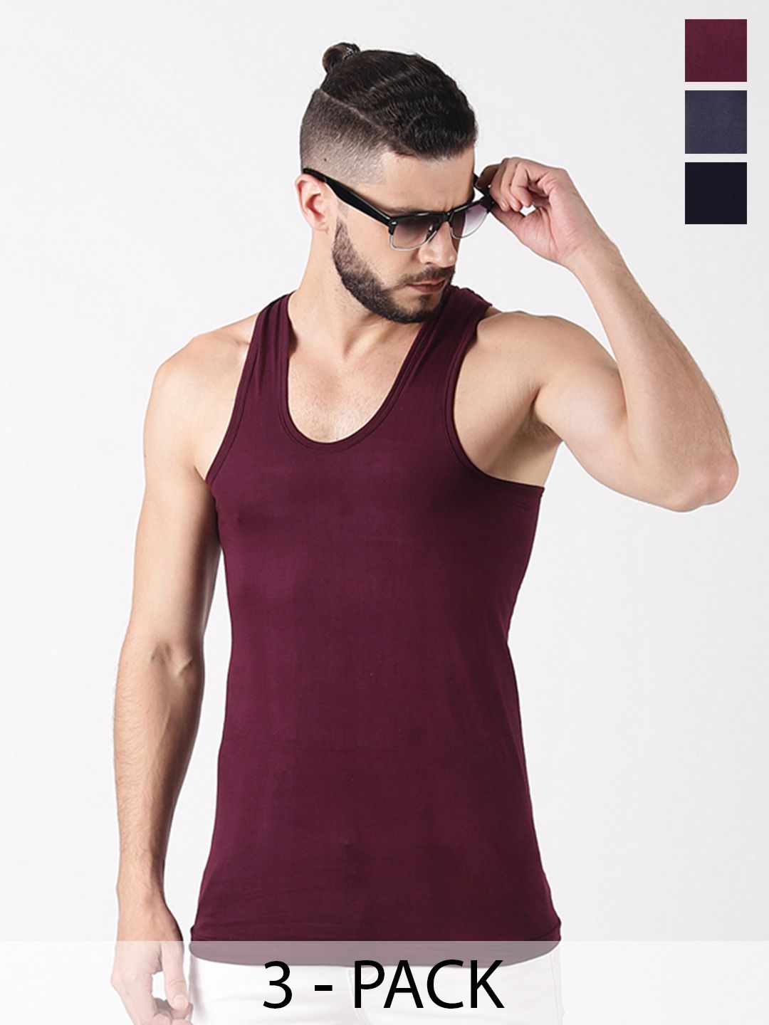 Dollar Lehar Men Combed Cotton Round Neck Vest -Pack of 3- Assorted
