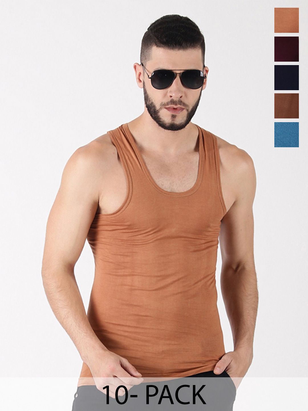 Dollar Lehar Men Combed Cotton Round Neck Vest -Pack of 10- Assorted