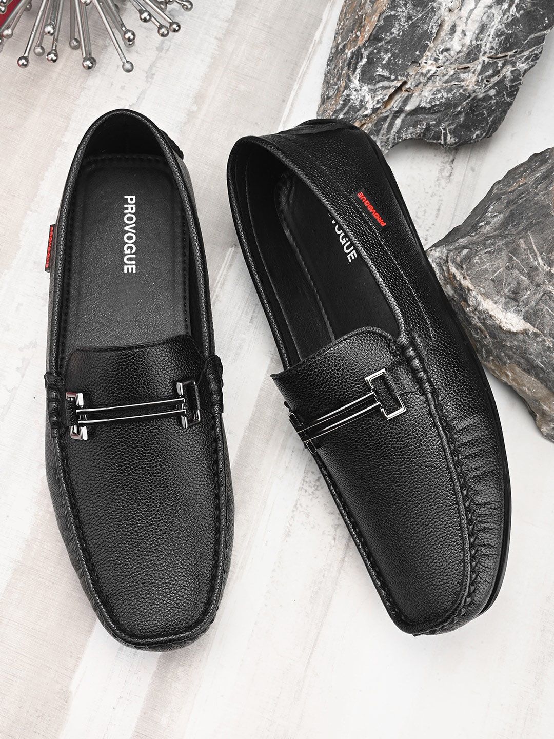 Provogue Men Textured Square Toe Formal Loafers