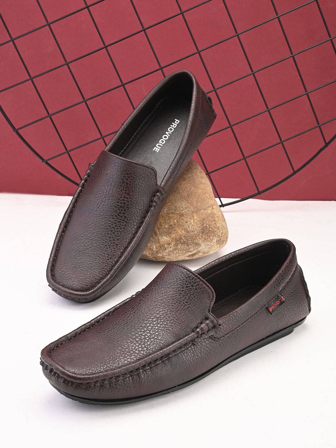 Provogue Men Textured Square Toe Formal Loafers