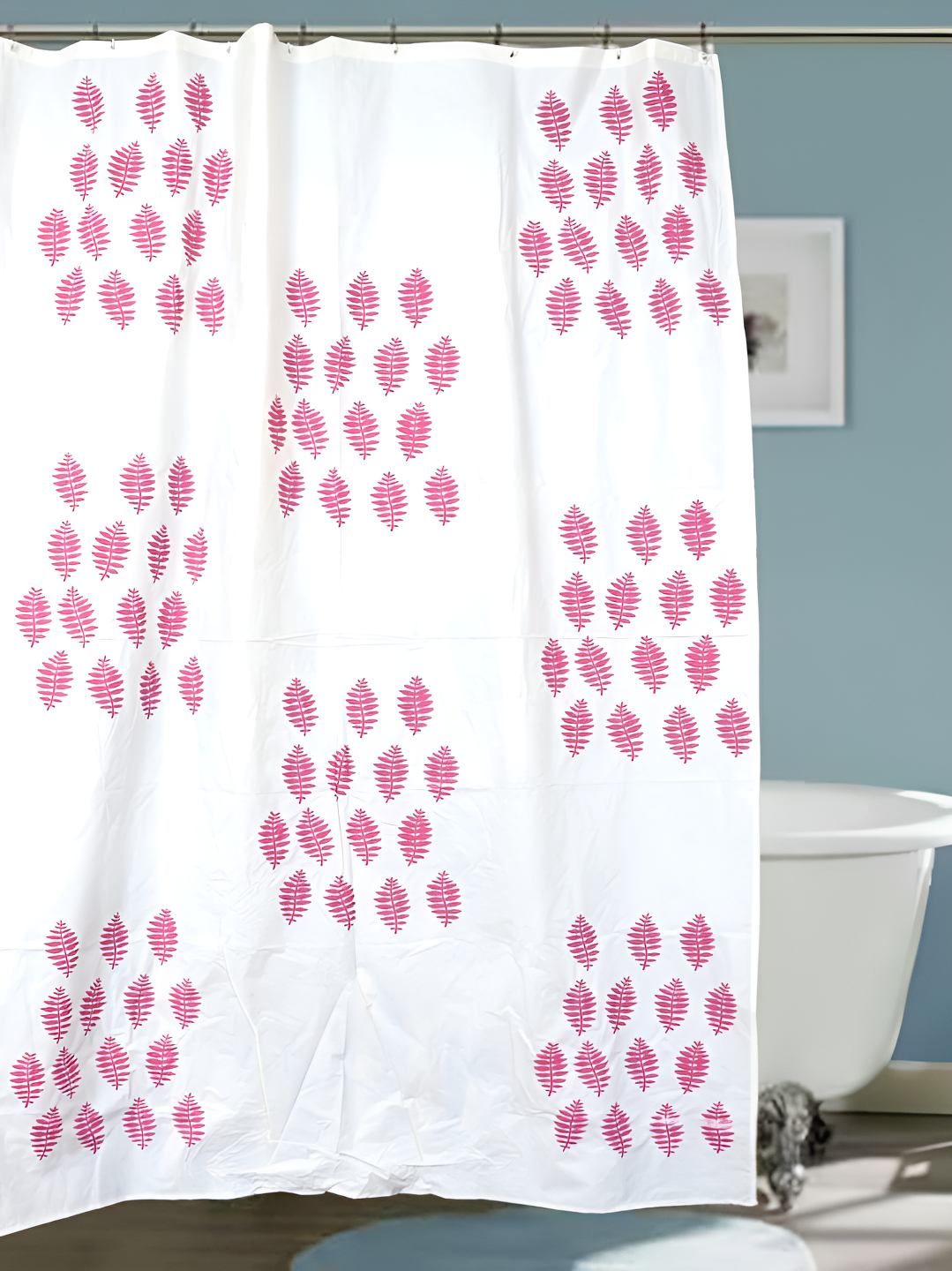 CASA-NEST White & Pink Printed Waterproof Shower Curtain
