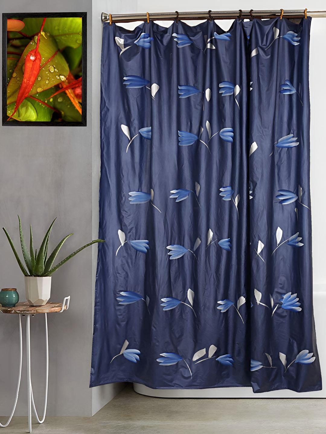 CASA-NEST Blue & White Floral Printed Waterproof Shower Curtain