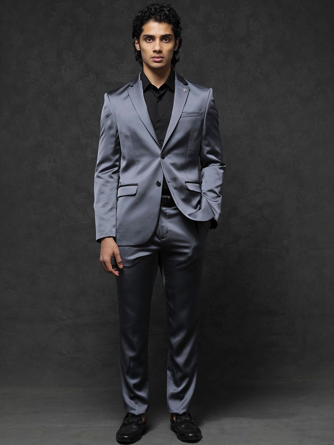 RARE RABBIT RARE RABBIT Men Grey Plain Full Sleeve Lapel Neck Tailored Fit Suits
