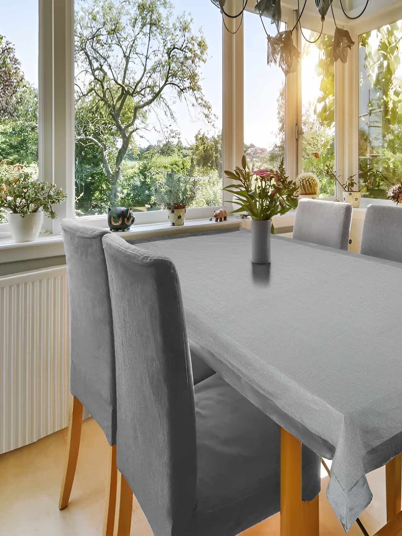CASA-NEST Silver-Toned Cotton 6-Seater Table Cover