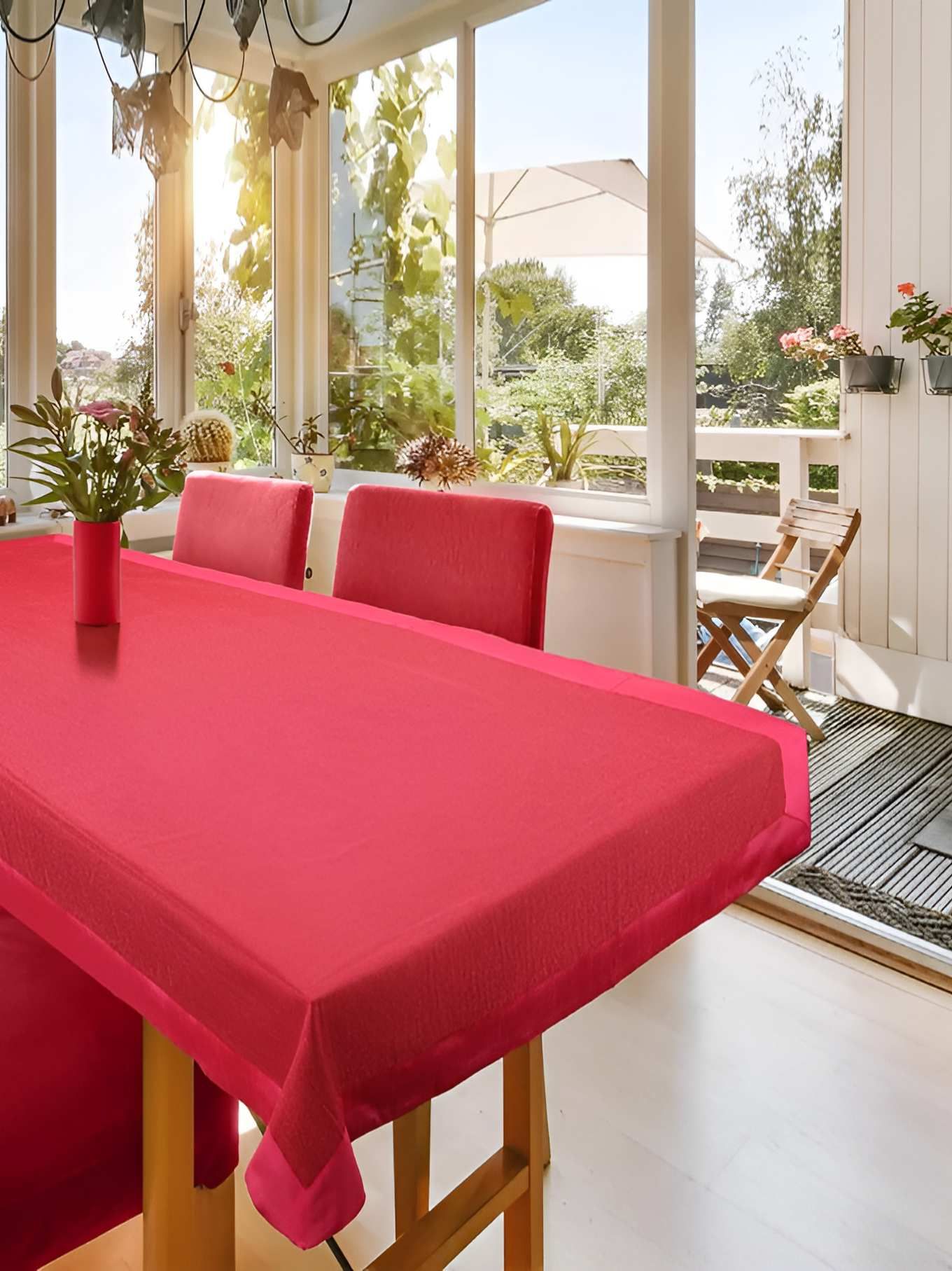 CASA-NEST Maroon Cotton 6-Seater Table Cover