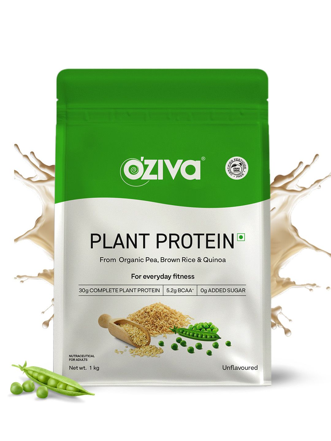 OZiva OZiva Organic Plant Protein Powder With Pea Protein Unflavoured - 1000gm