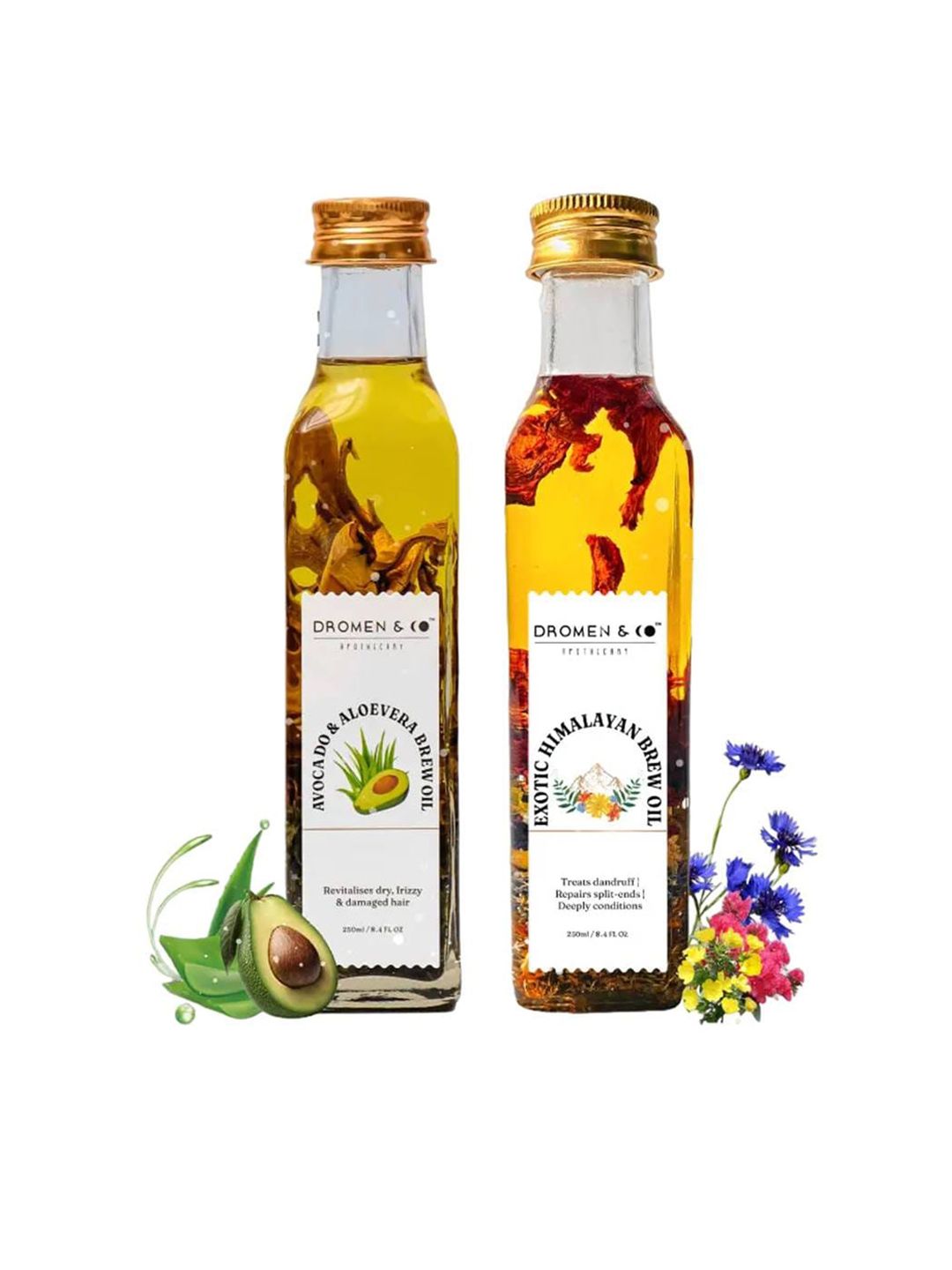 DROMEN & CO 2-Pcs Avocado & Aloevera Hair Brew & Exotic Himalayan Brew Oil 250ml Each