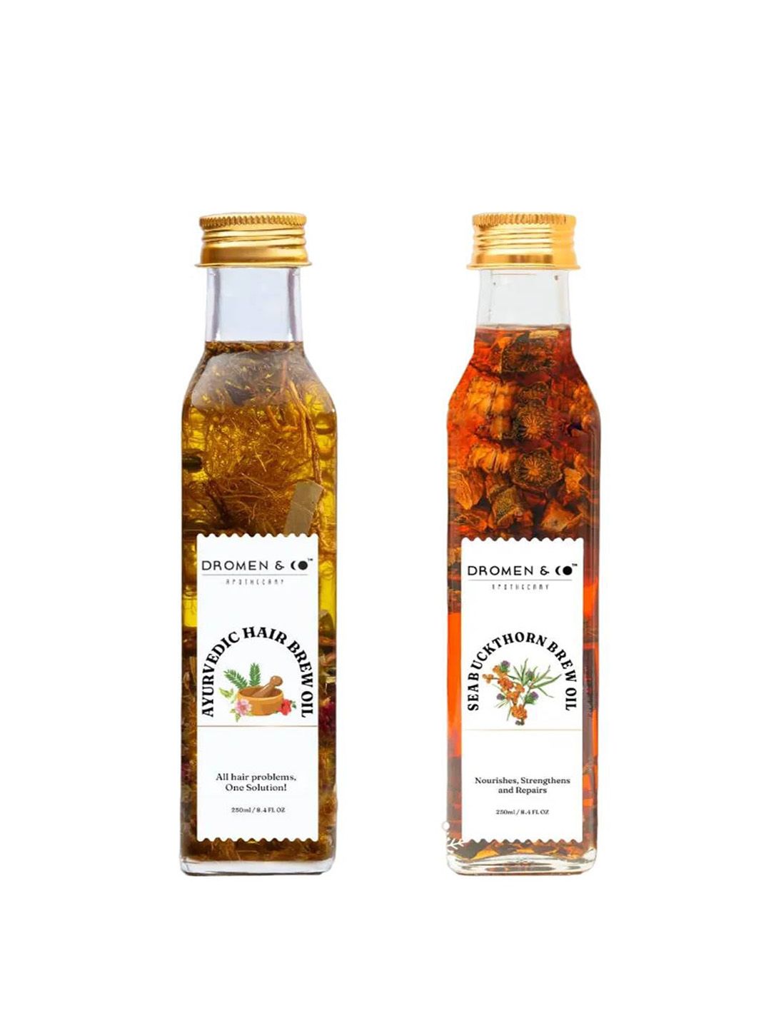 DROMEN & CO 2-Pcs Ayurvedic Hair Brew Oil & Seabuckthorn Brew Oil - 250ml Each