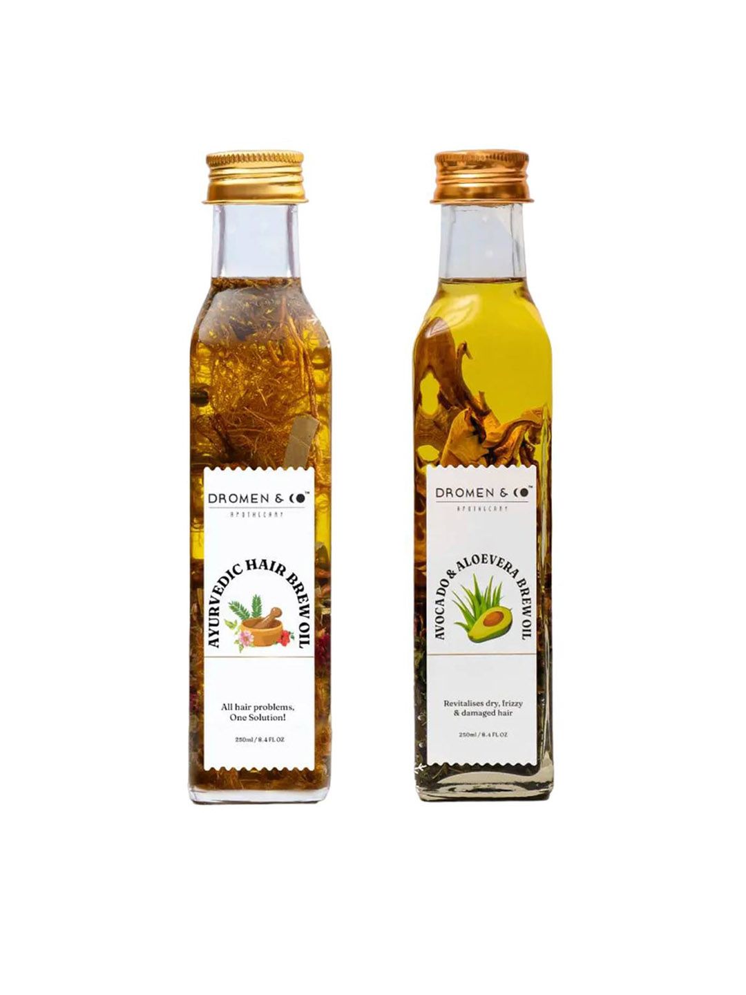 DROMEN & CO Set Of 2 Ayurvedic Hair Brew Oil & Avocado & Aloe Vera Brew Oil - 250ml Each