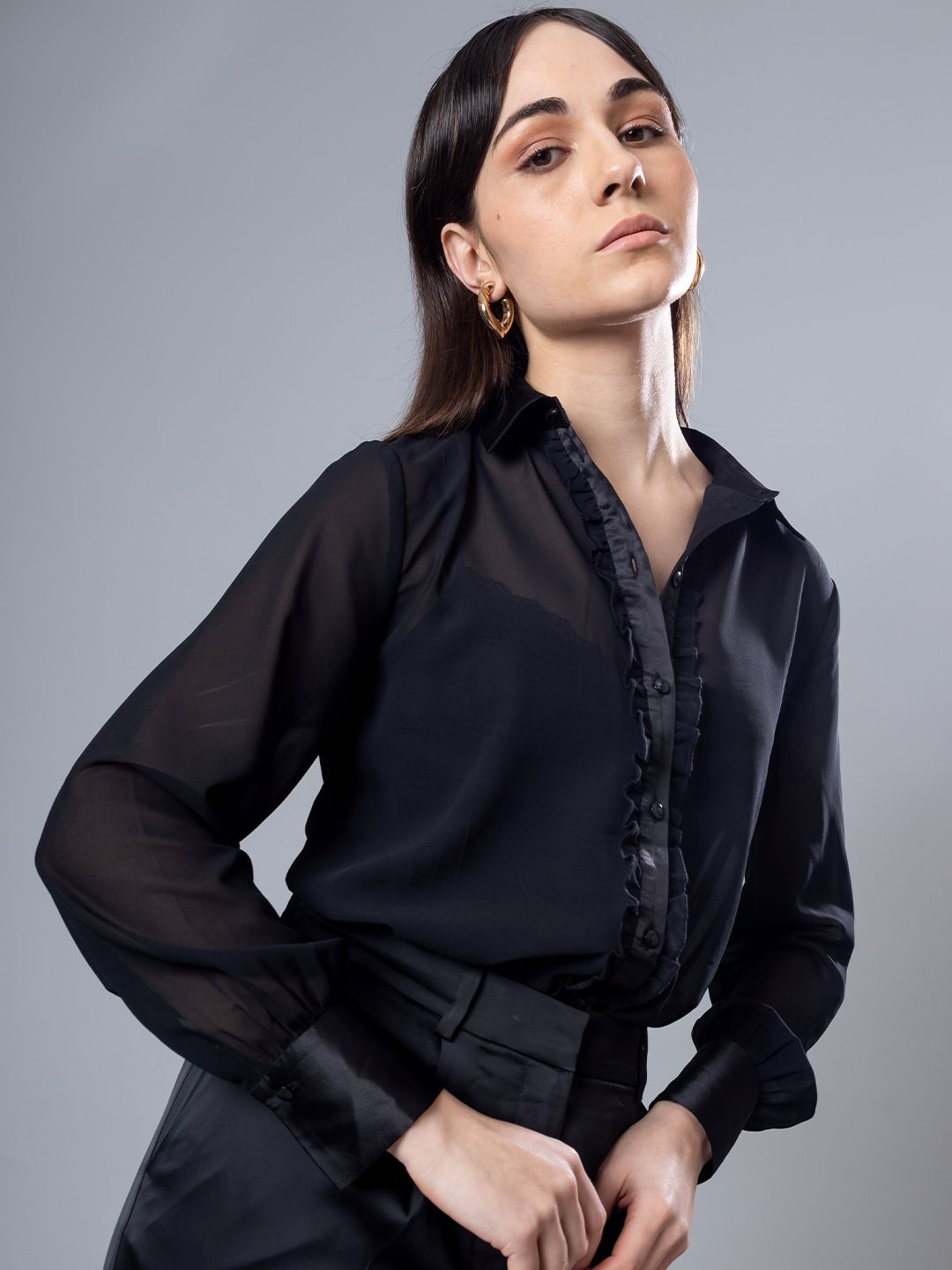 H&M Full Sleeve Ruffle Placket Shirt