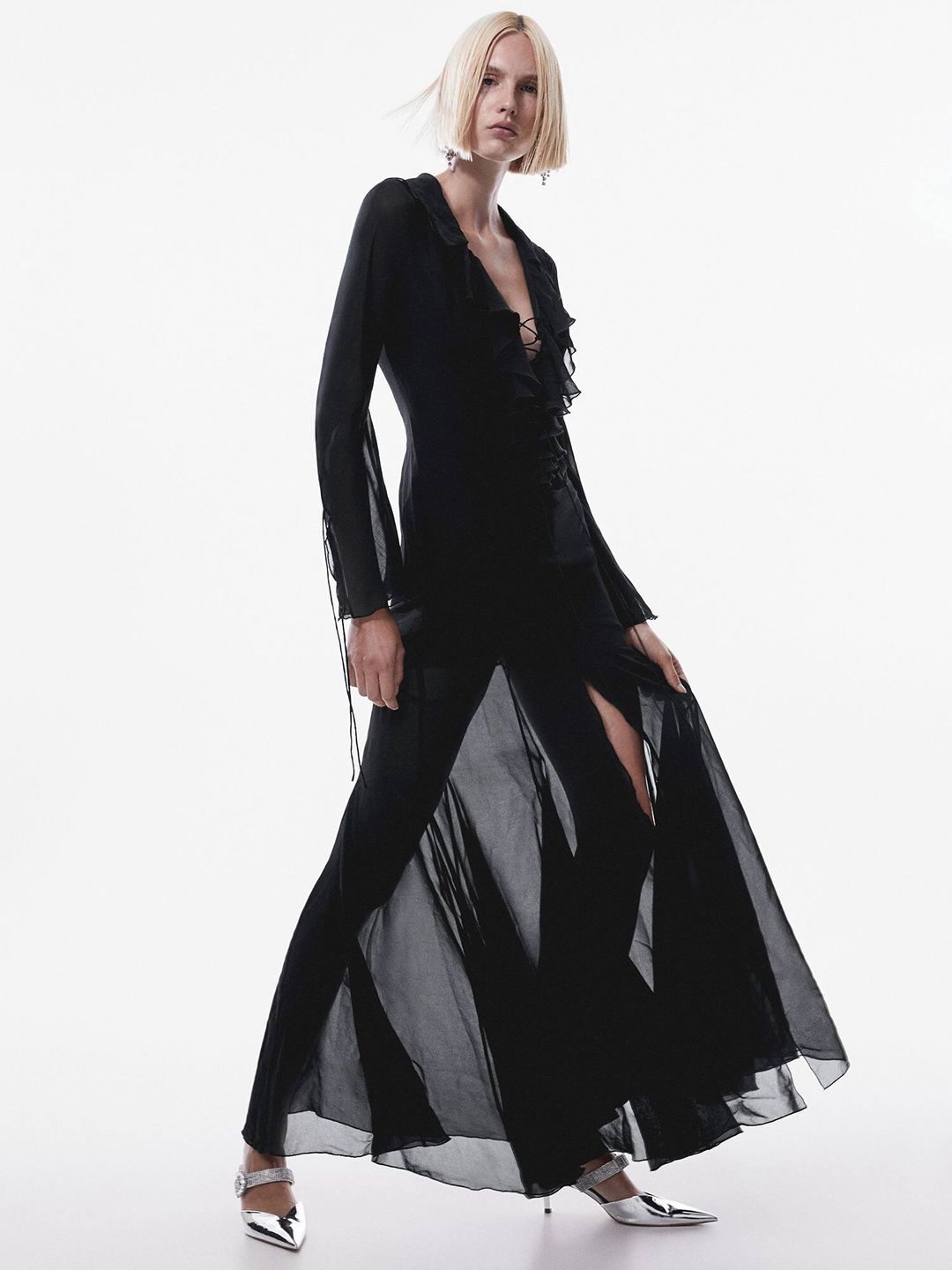 Flared Sleeve Ruffled Maxi Dress