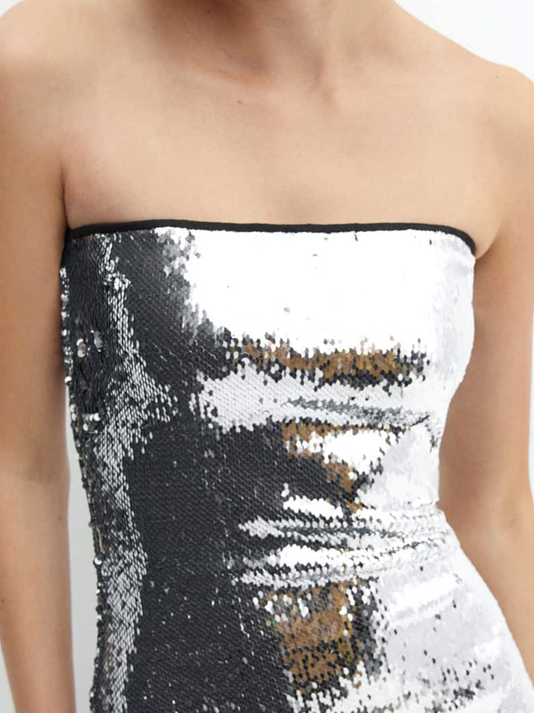Sequined Strapless Bodycon Midi Dress