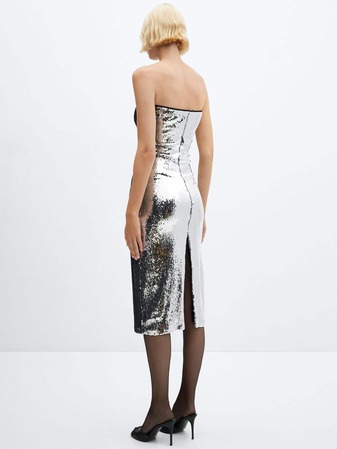 Sequined Strapless Bodycon Midi Dress