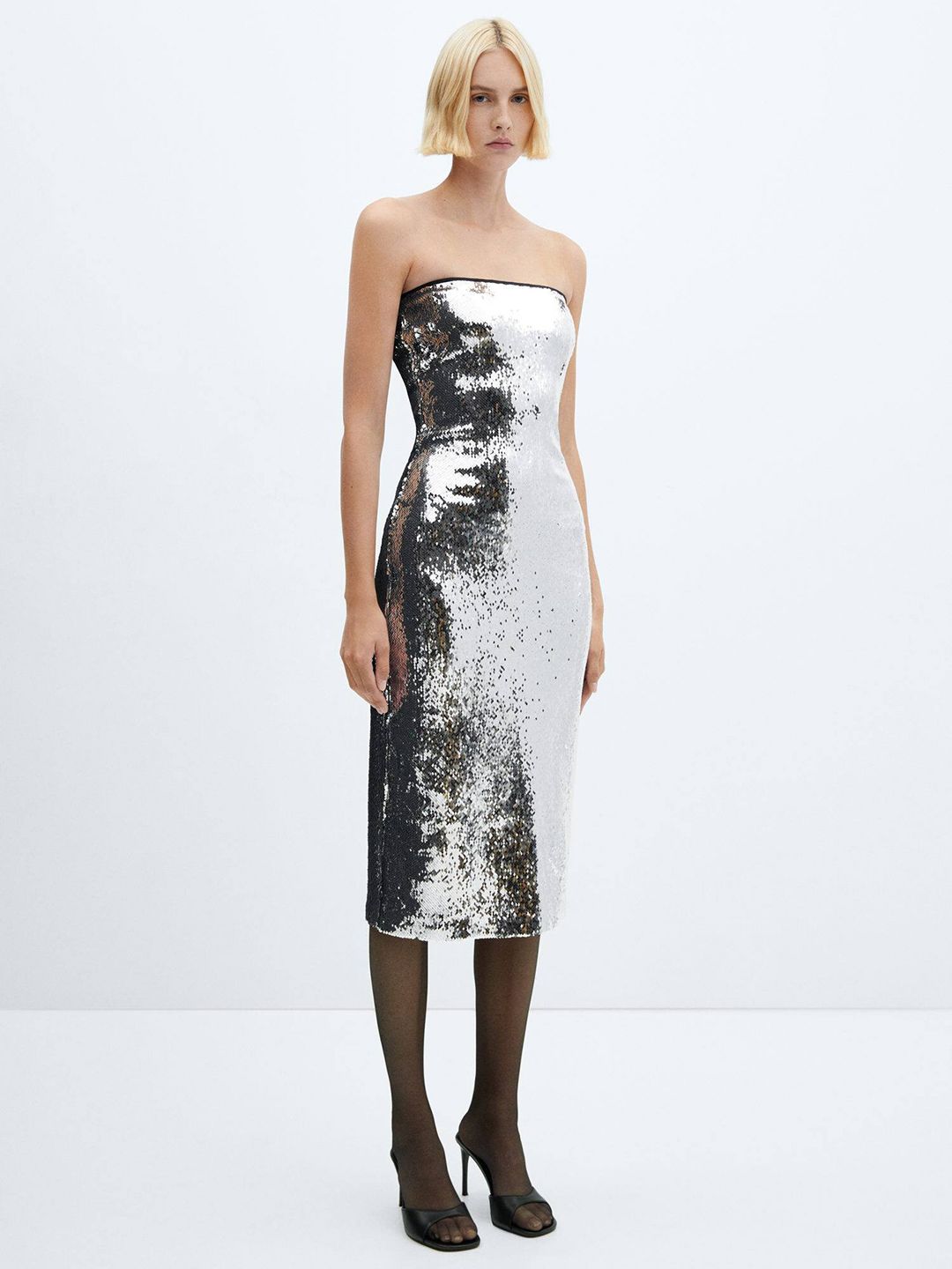 Sequined Strapless Bodycon Midi Dress