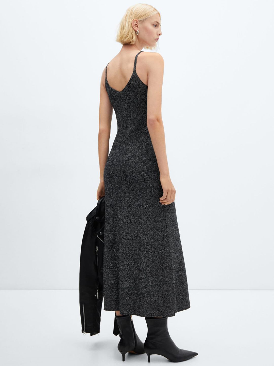 Shoulder Straps Shimmery A-Line Midi Dress
