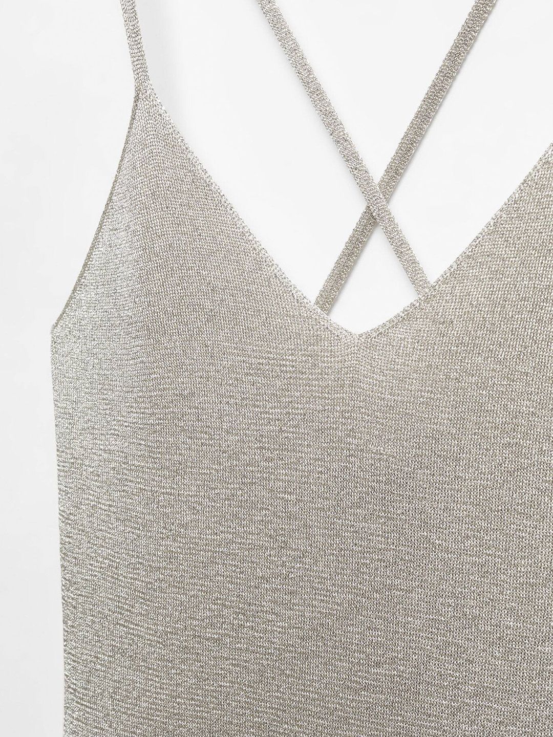 Crossed-Back Lurex A-Line Midi Dress