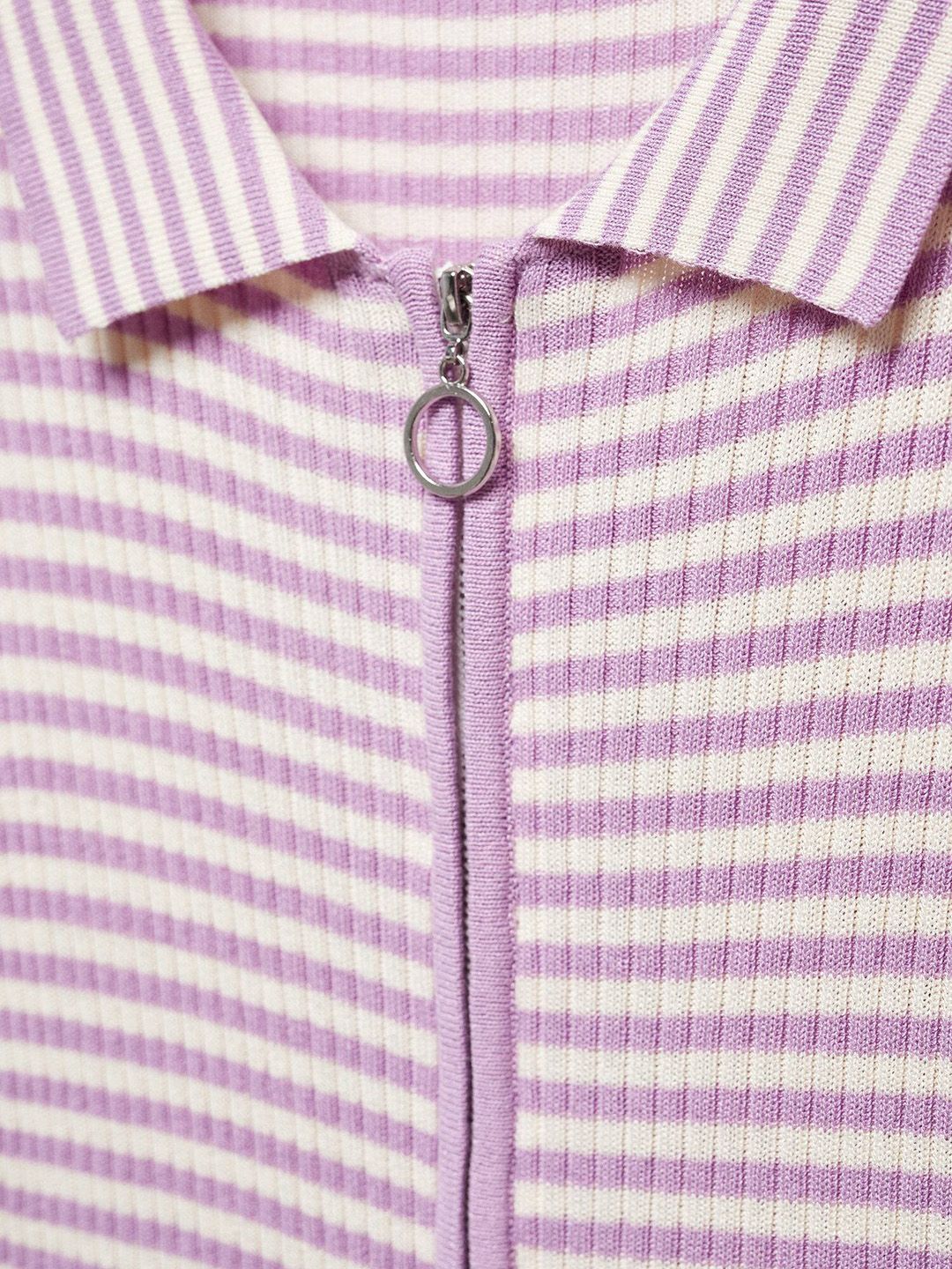 Striped Polo Collar Crop T-shirt