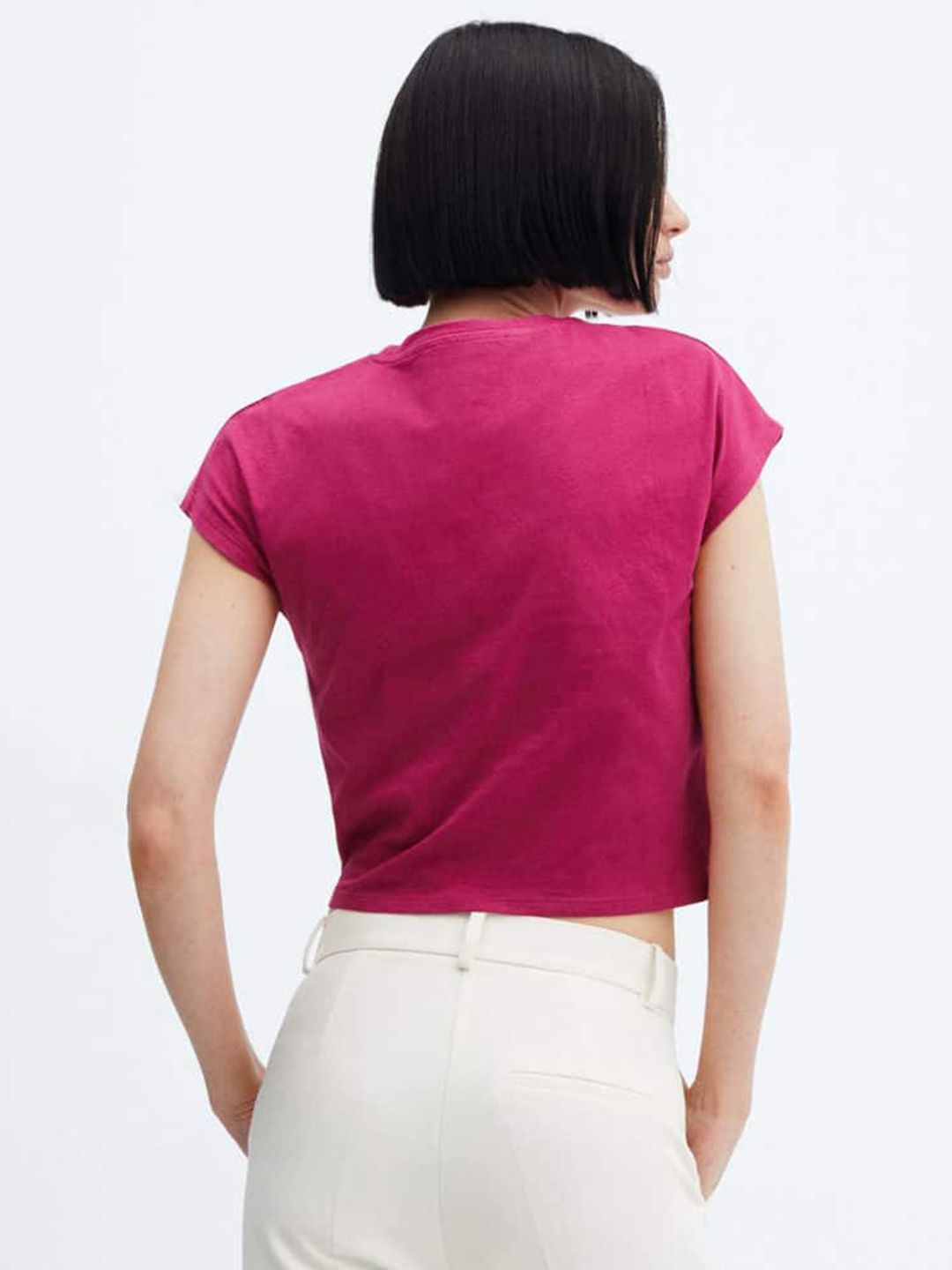 Tie-Up Waist Extended Sleeves Pure Cotton T-shirt