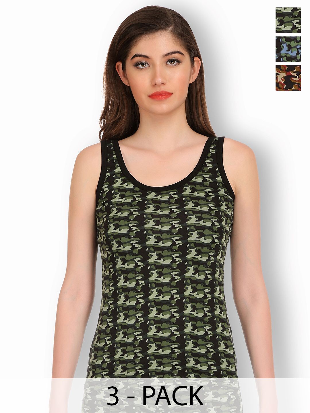 SELFCARE Pack Of 3 Printed Stretchable Non-Padded Camisoles