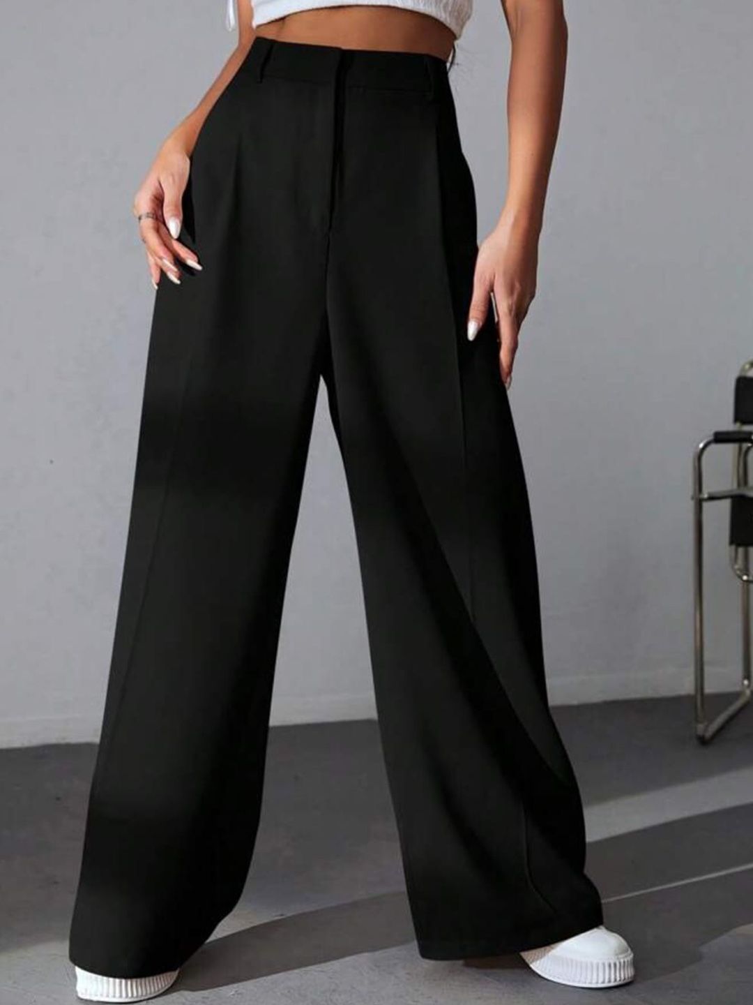 Next One Women Smart High-Rise Wide Leg Baggy Fit Trousers