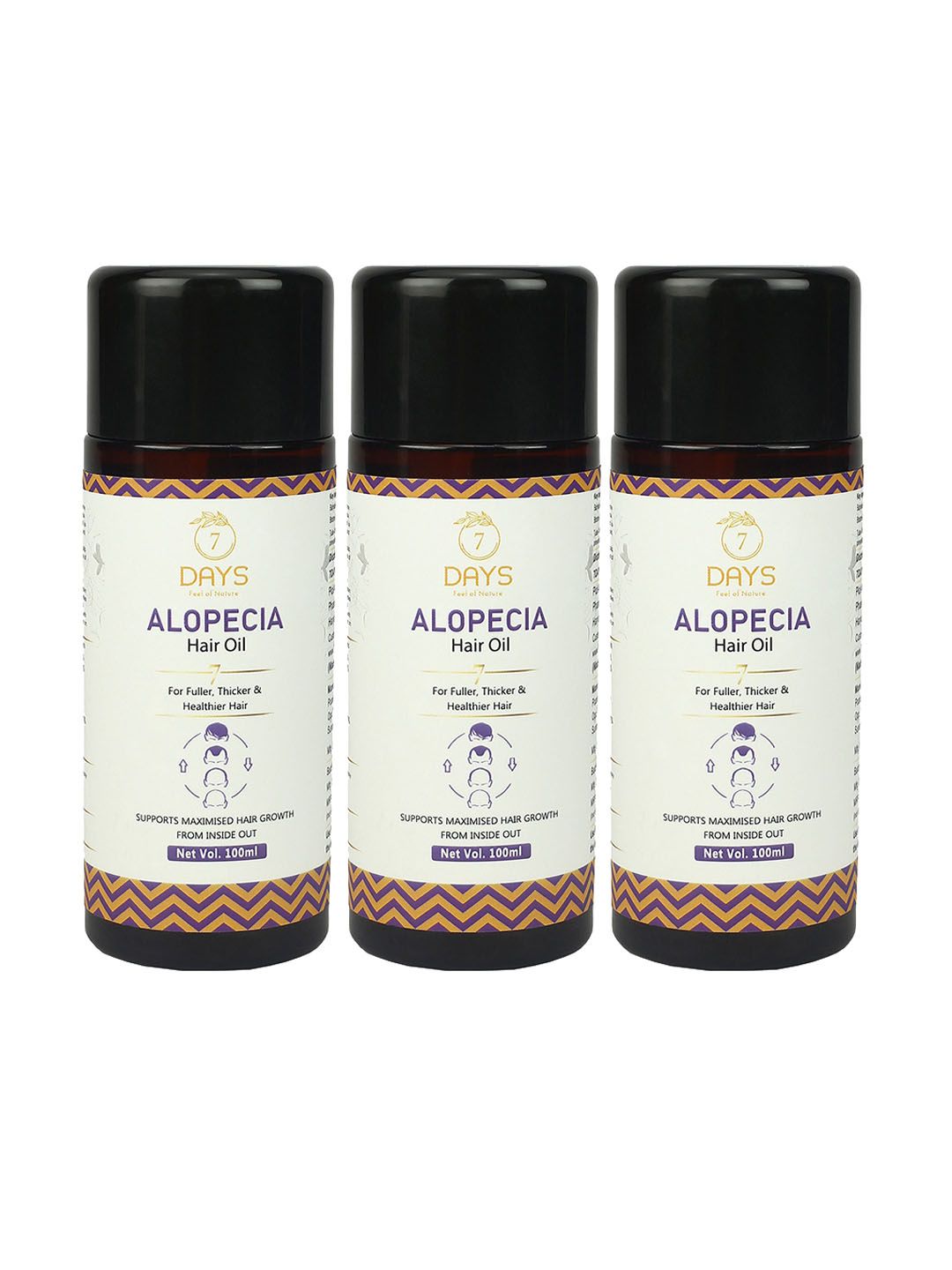 7 DAYS Set of 3 Alopecia Hair Oil with Bhringraj & Onion - 100 ml each