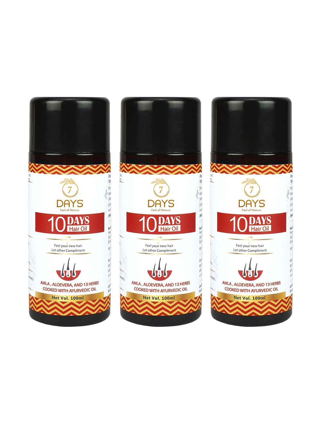 7 DAYS 3-Pcs 10-Days Hair Oil with Aloevera & Onion - 100 ml each