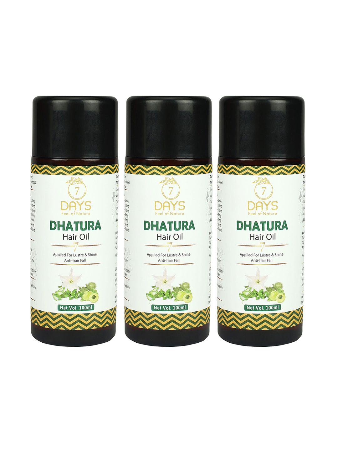 7 DAYS Feel Of Nature Set of 3 Dhatura Hair Oil with Neem & Brahmi - 100 ml each