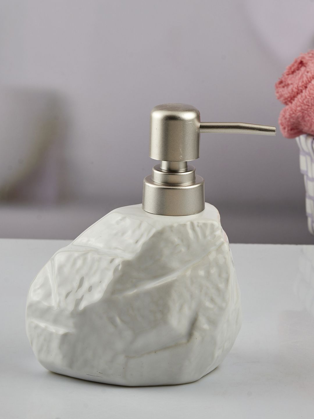 Kookee White Abstract Ceramic Soap Dispenser 400 ml