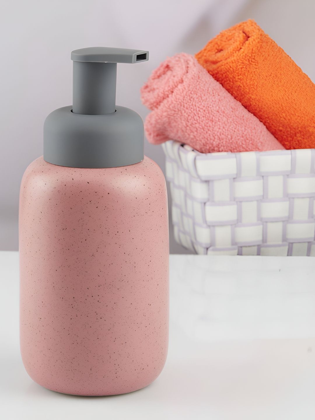 Kookee Pink & Grey Ceramic Glossy Finished Soap Dispenser 400 ml