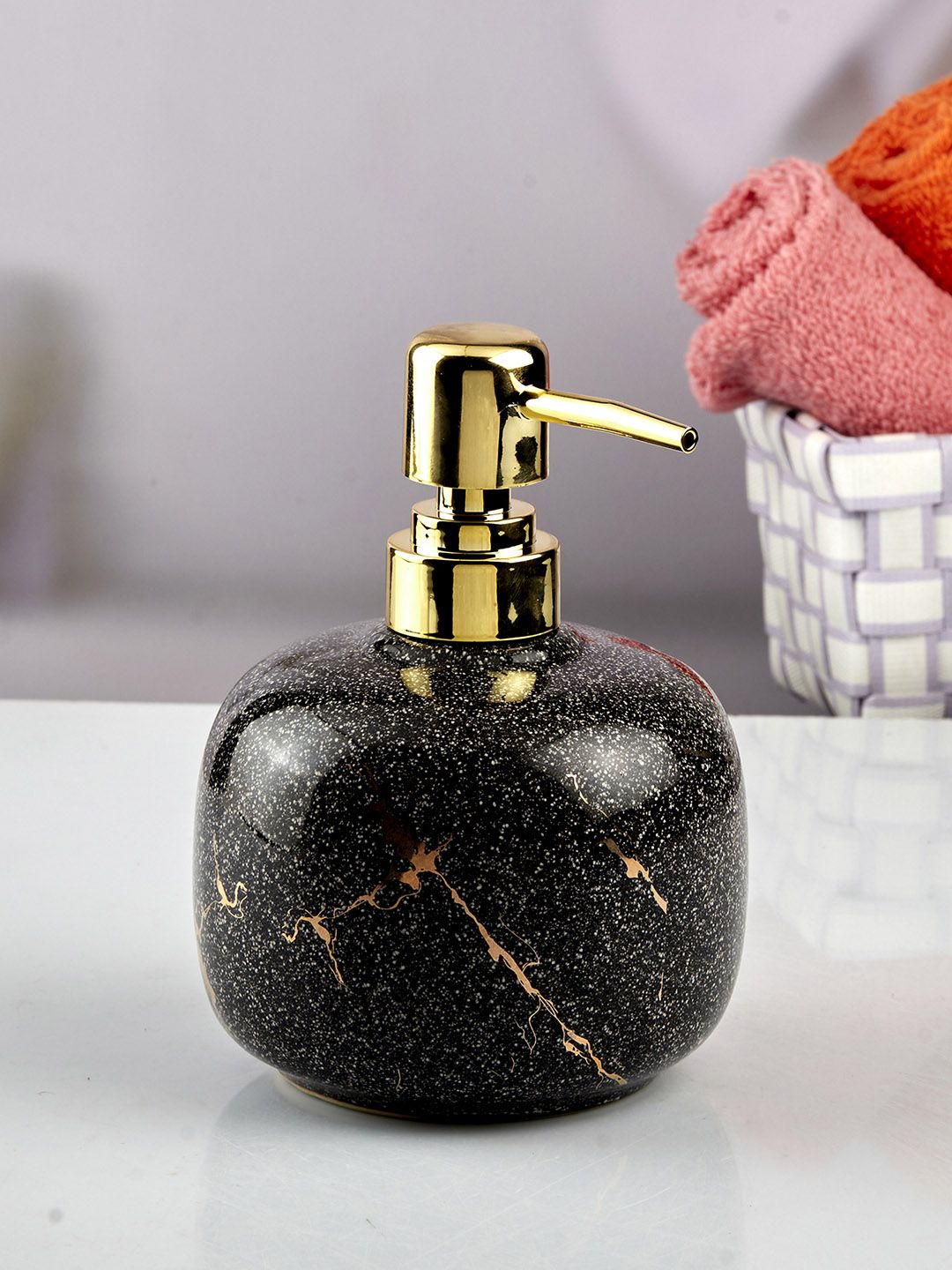 Kookee Black Abstract Printed Ceramic Soap Dispenser