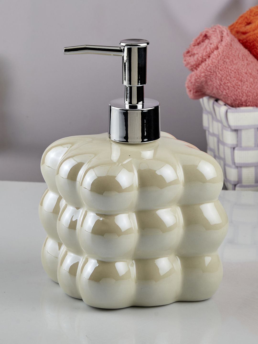 Kookee Beige Abstract Pattered Ceramic Soap Dispenser 400 ml