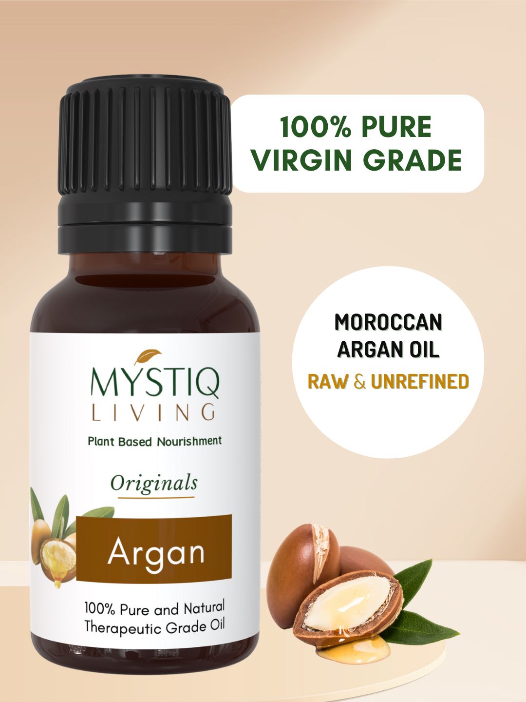 MYSTIQ LIVING Pure Cold Pressed & Natural Moroccan Argan Oil for Face & Hair - 15 ml
