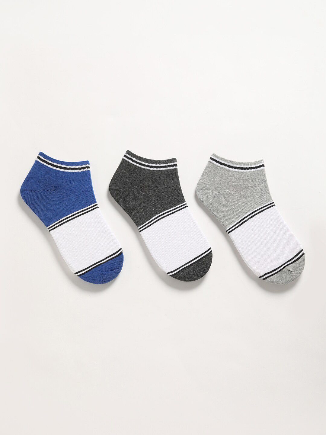 THE BEAR HOUSE Men Pack Of 3 Assorted Colourblocked Ankle-Length Socks