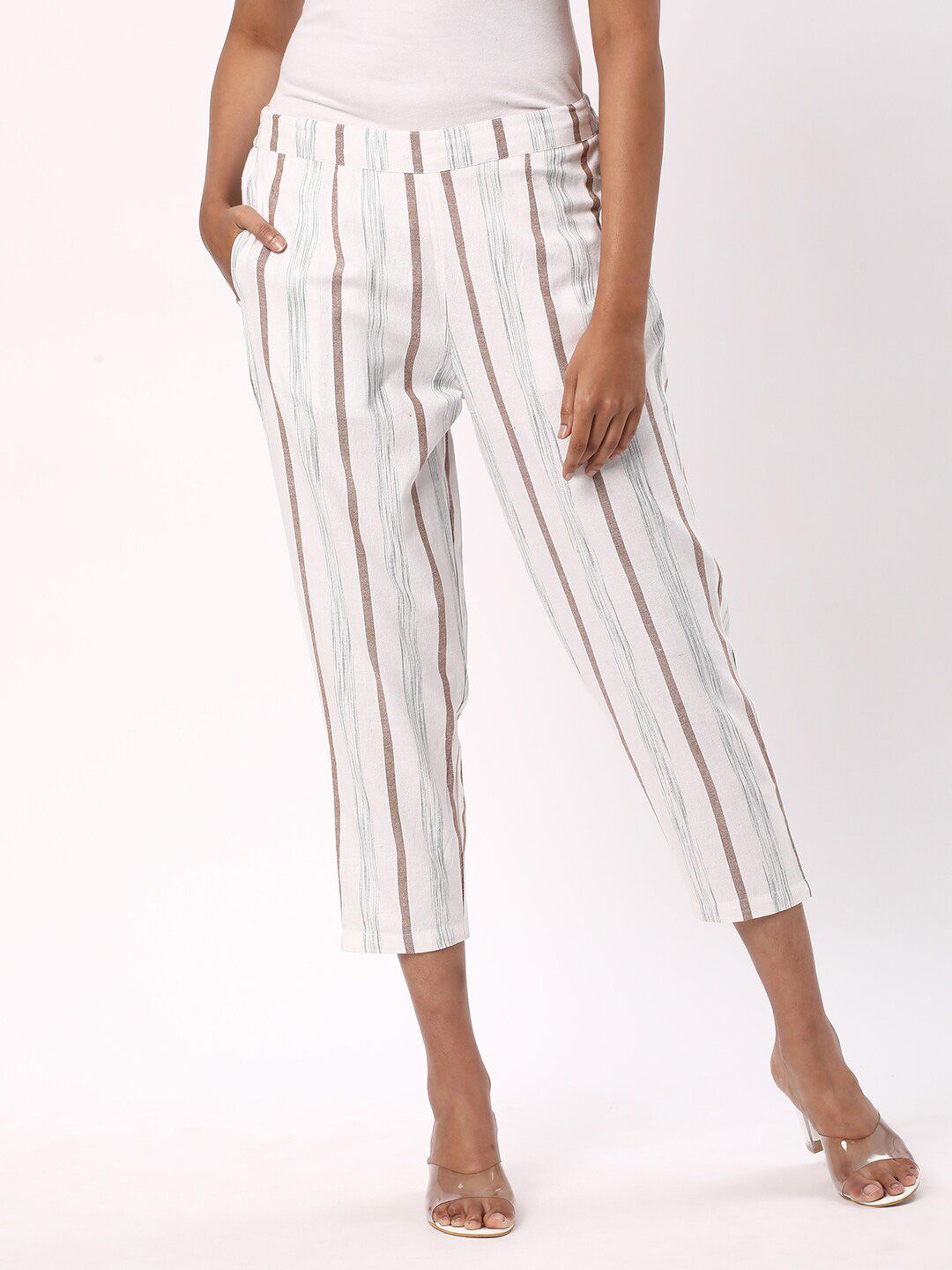 R&B Women Striped Cotton Culottes Trousers Price in India