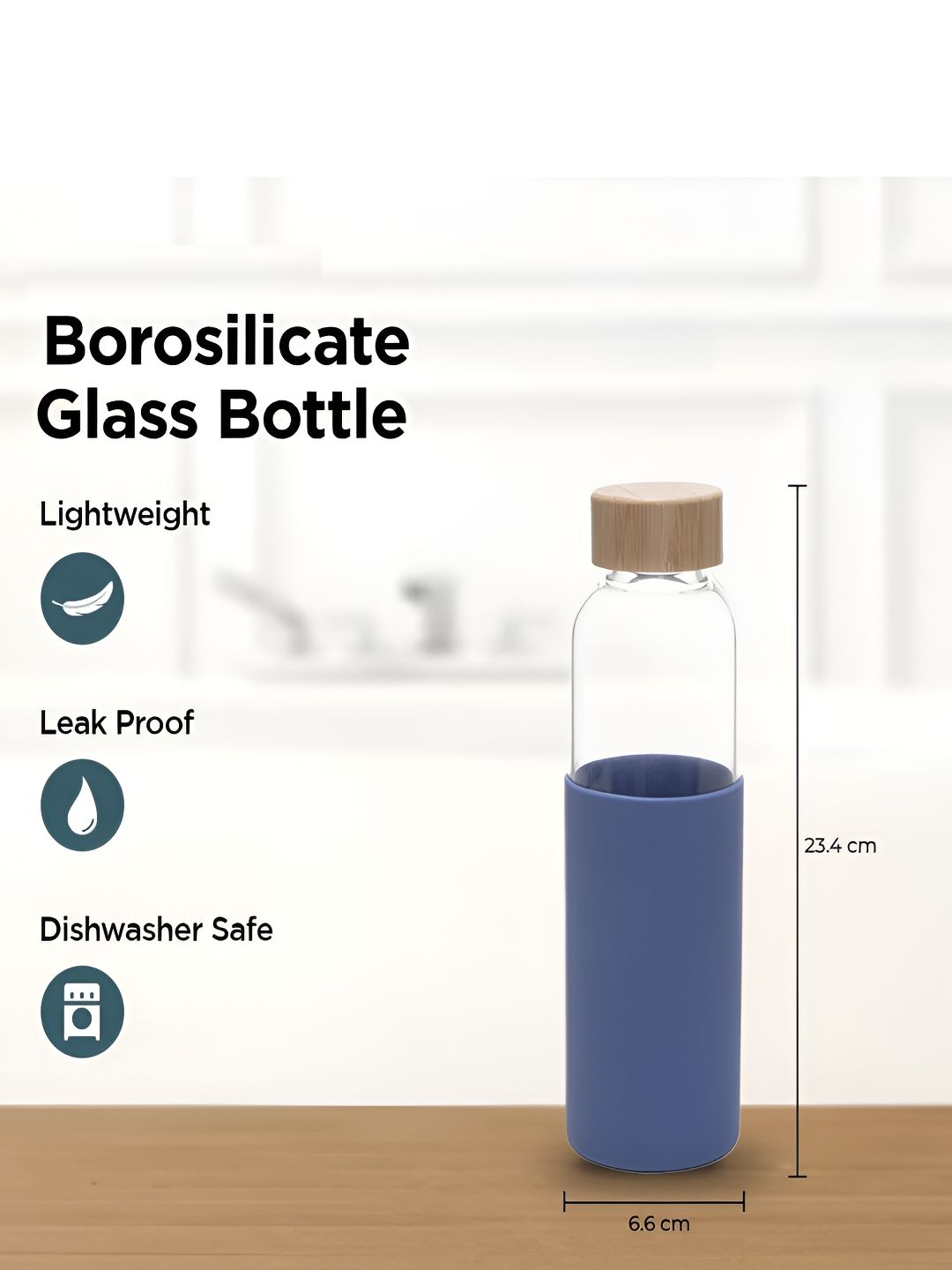 Kuber Industries Blue Glass Spill Proof Water Bottle - 550ml