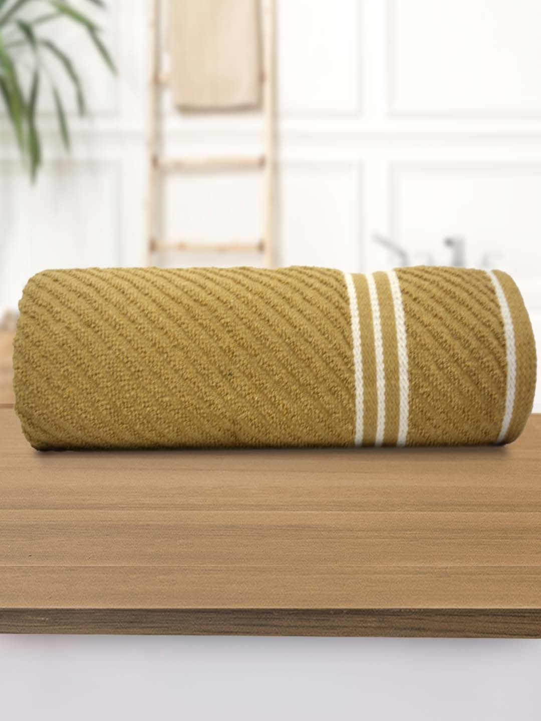 Athom Living Beige 380 GSM Striped Bath Towel